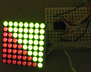 Picture of the LED matrix with the tiny chip controlling it. Hard to get much grainier than this.